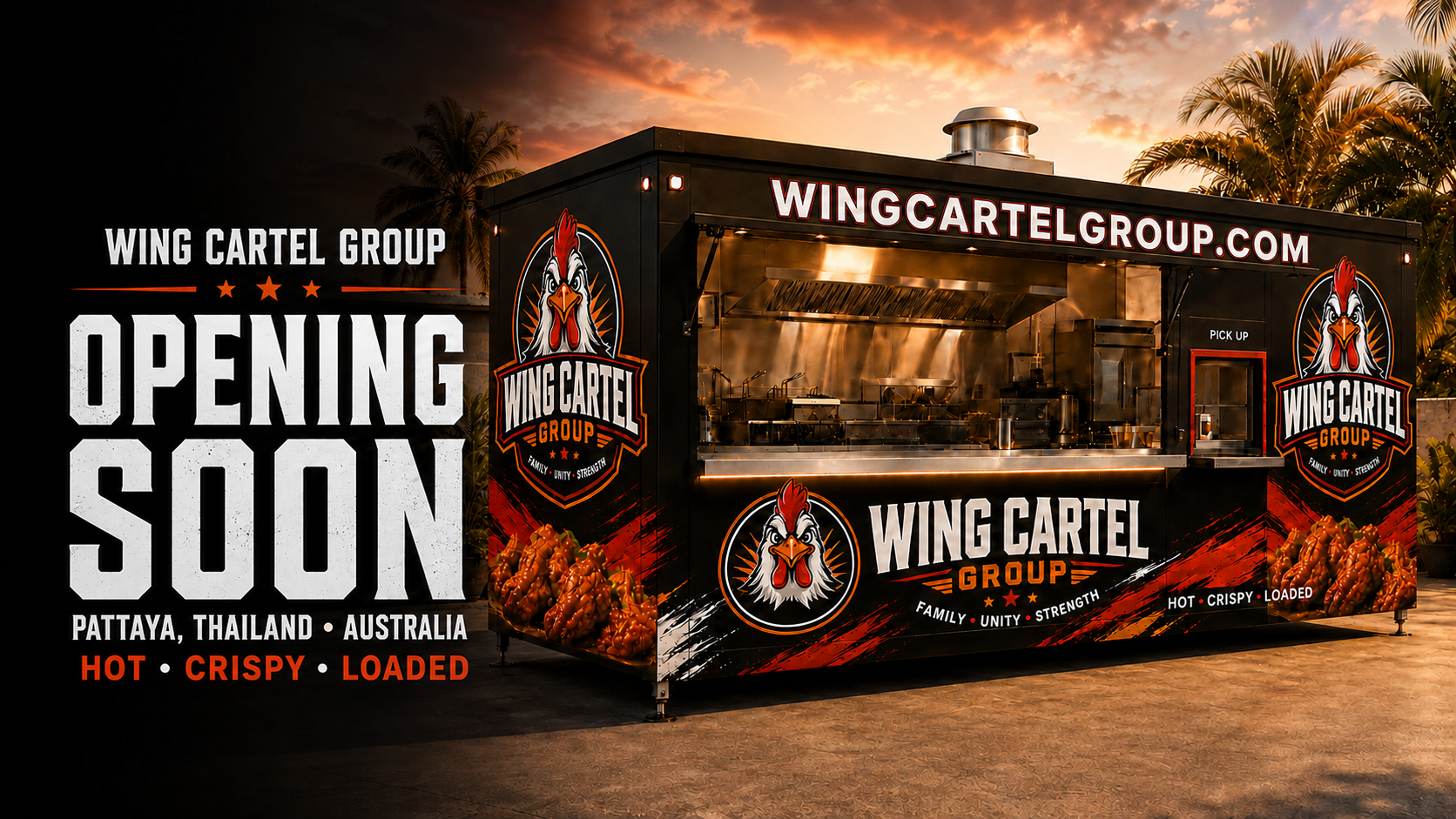 Wing Cartel branded container kitchen concept artwork