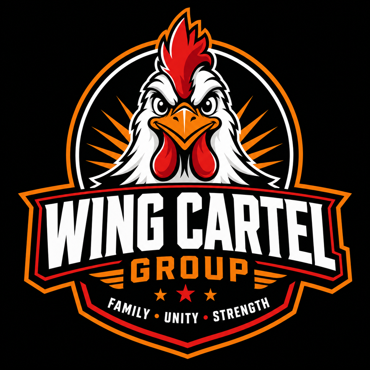 Wing Cartel Group rooster emblem — Family, Unity, Strength